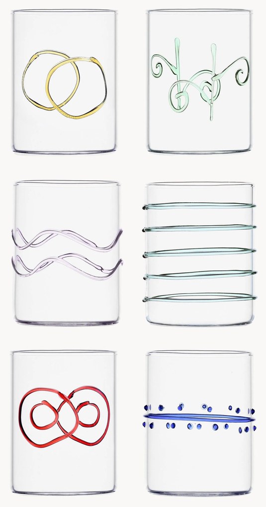 Handgemaakte waterglazen Deco' Arlecchino van borosilicaatglas, 6-delig