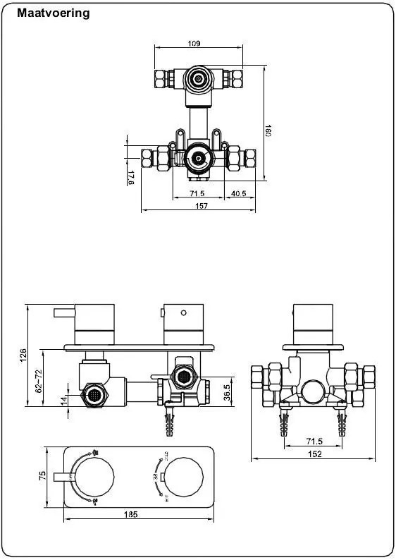 Mueller Ufo chroom thermostatische regendouche 30cm met plafondarm en handdouche op glijstang