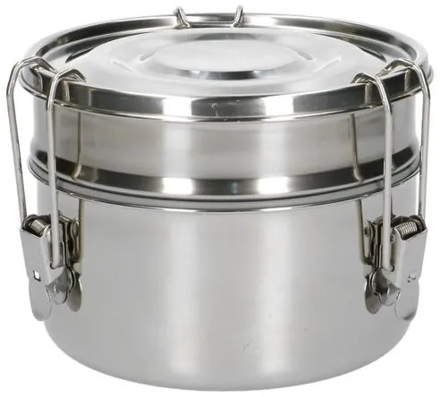 Lunchbox met siliconen ring, RVS, rond en dubbellaags, 1400 ml