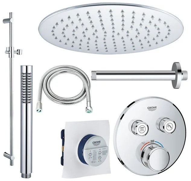 GROHE Grohtherm Regendoucheset opbouw - hoofddouche 25cm - 2 functies - handdouche staaf 1 stand - plafondarm - glijstang 90 cm - chroom sw105953 SW104917  SW720552 SW496810 SW767373 SW76