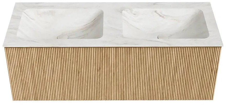 Mondiaz Kurve-dlux 120cm badmeubel oak met 1 lade en wastafel leaf dubbel 2 kraangaten ostra