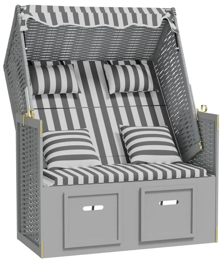 vidaXL Strandstoel met kussens poly rattan en massief hout grijs wit