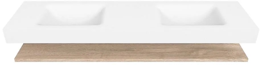 Zaro Alan badmeubel 180cm met planchet washed oak en vrijhangende wastafel cloud dubbel 2 kraangaten talc