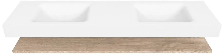 Zaro Alan badmeubel 180cm met planchet washed oak en vrijhangende wastafel cloud dubbel 2 kraangaten talc