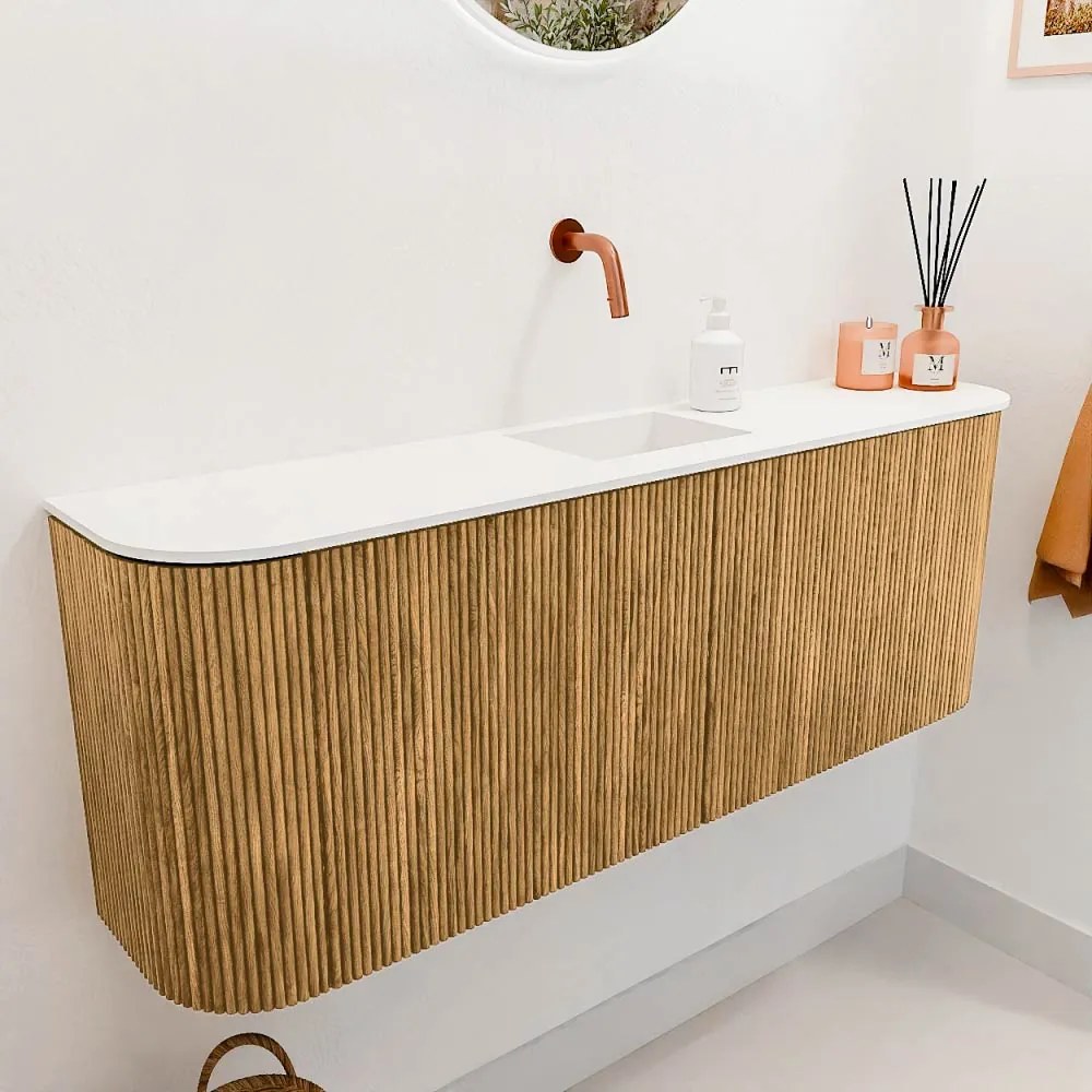 Mondiaz Joya 115cm toiletmeubel ronding links/rechts oak met wastafel faye midden zonder kraangat talc