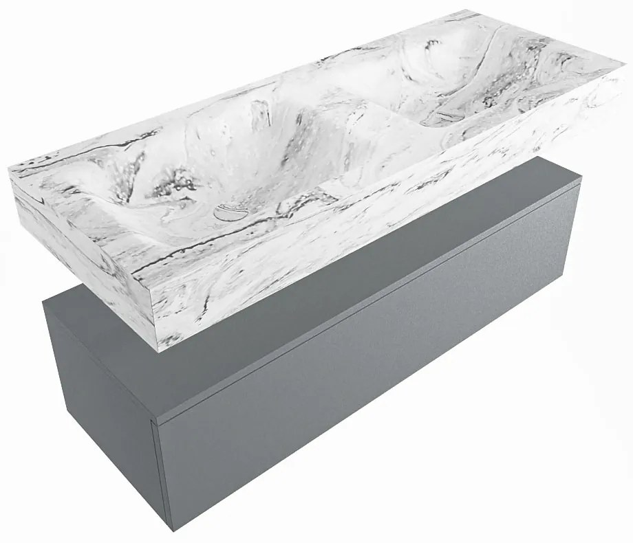 Mondiaz Alan DLux badmeubel 120cm plata 1 lade met wastafel glace dubbel 2 kraangaten