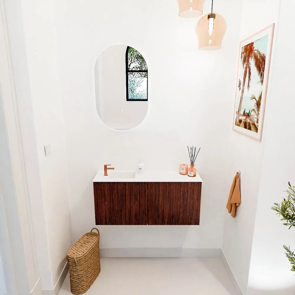 Mondiaz Joya 90cm toiletmeubel ruby met wastafel faye links 1 kraangat talc