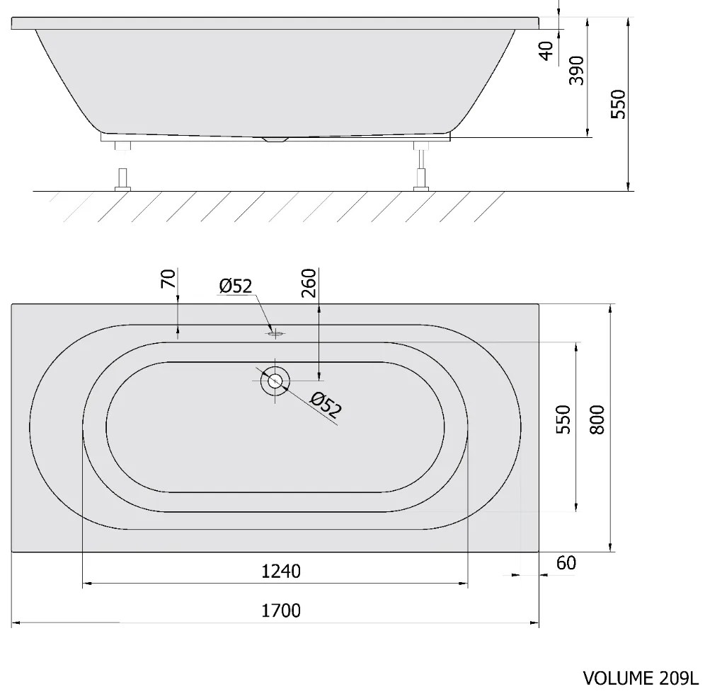 Polysan Levana ligbad 170x80x39cm wit glans