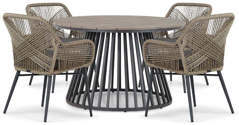 Tuinset Ronde Tuintafel 125 cm Aluminium/wicker Taupe 4 personen Lifestyle Garden Furniture Advance/Sorrento