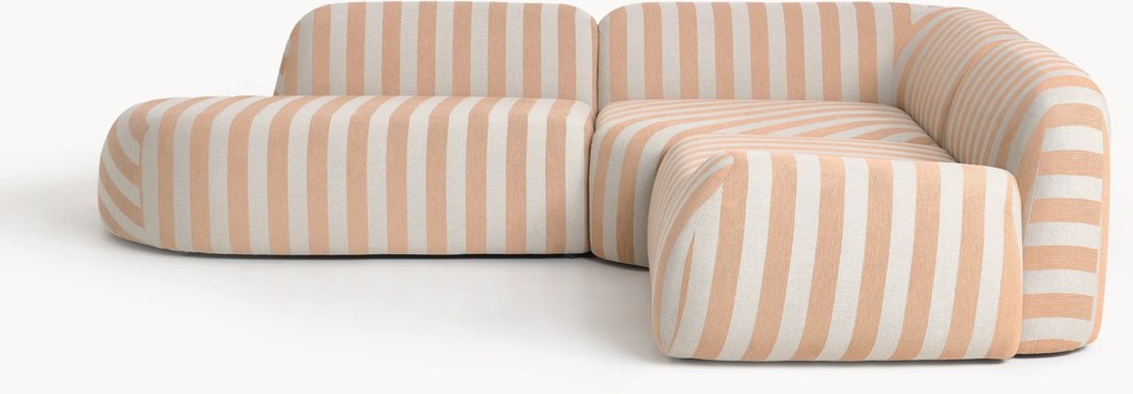 Gestreepte modulaire hoekbank Wolke (4-zits) met chaise longue