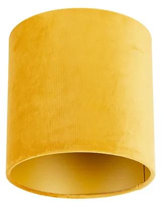 Stoffen Velours lampenkap geel 20/20/20 met gouden binnenkant cilinder / rond