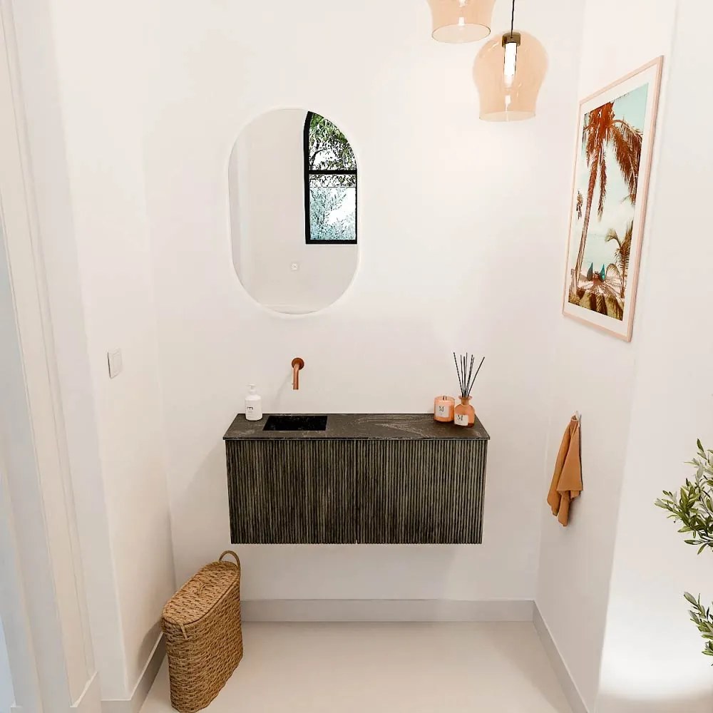Mondiaz Joya DLux 90cm toiletmeubel shadow met wastafel faye links zonder kraangat lava