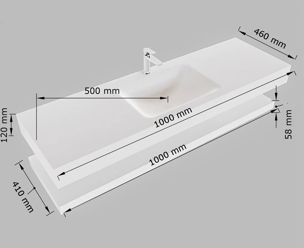 Mondiaz Alan DLux planchet 100cm met wastafel midden 1 kraangat glace