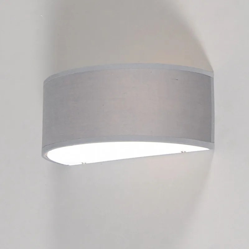 Stoffen Wandlamp grijs met half ronde kap - Drum Modern E27 Binnenverlichting Lamp