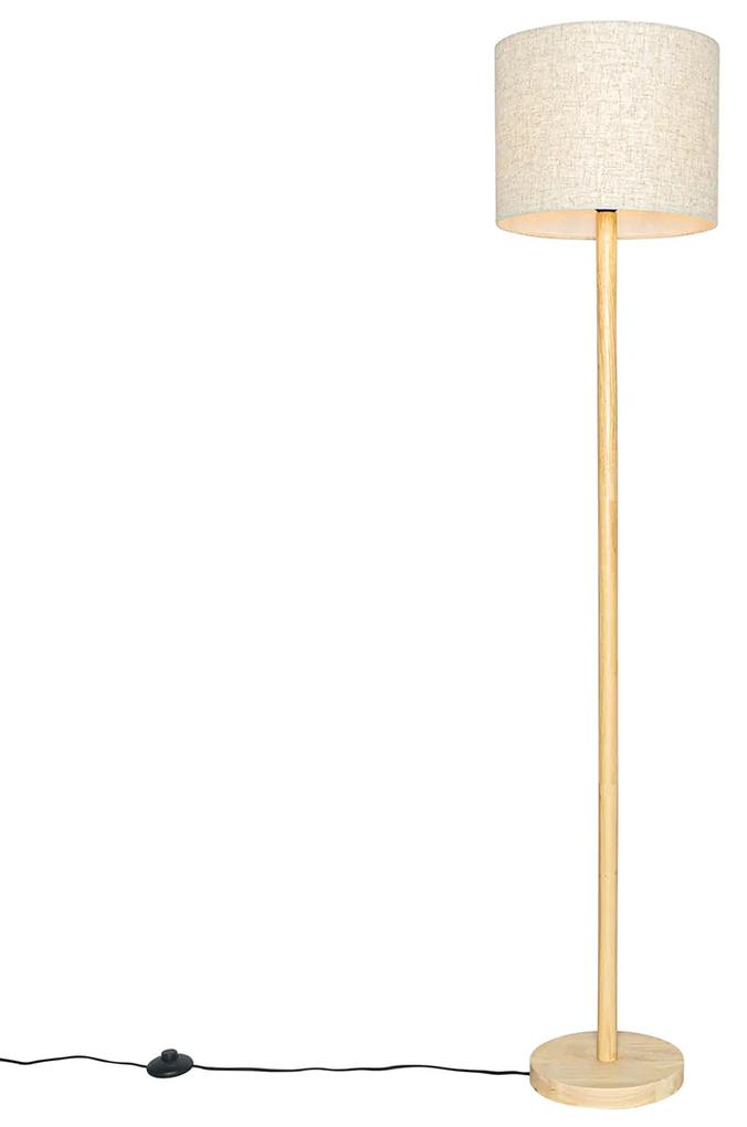Landelijke vloerlamp hout met linnen kap beige 32 cm - Mels Landelijk E27 rond Binnenverlichting Lamp