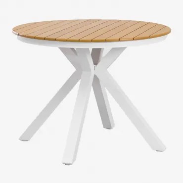Ronde Tuintafel Van Aluminium En Eucalyptus Hout Archer Gardenia Wit & Ø100 Cm - Sklum