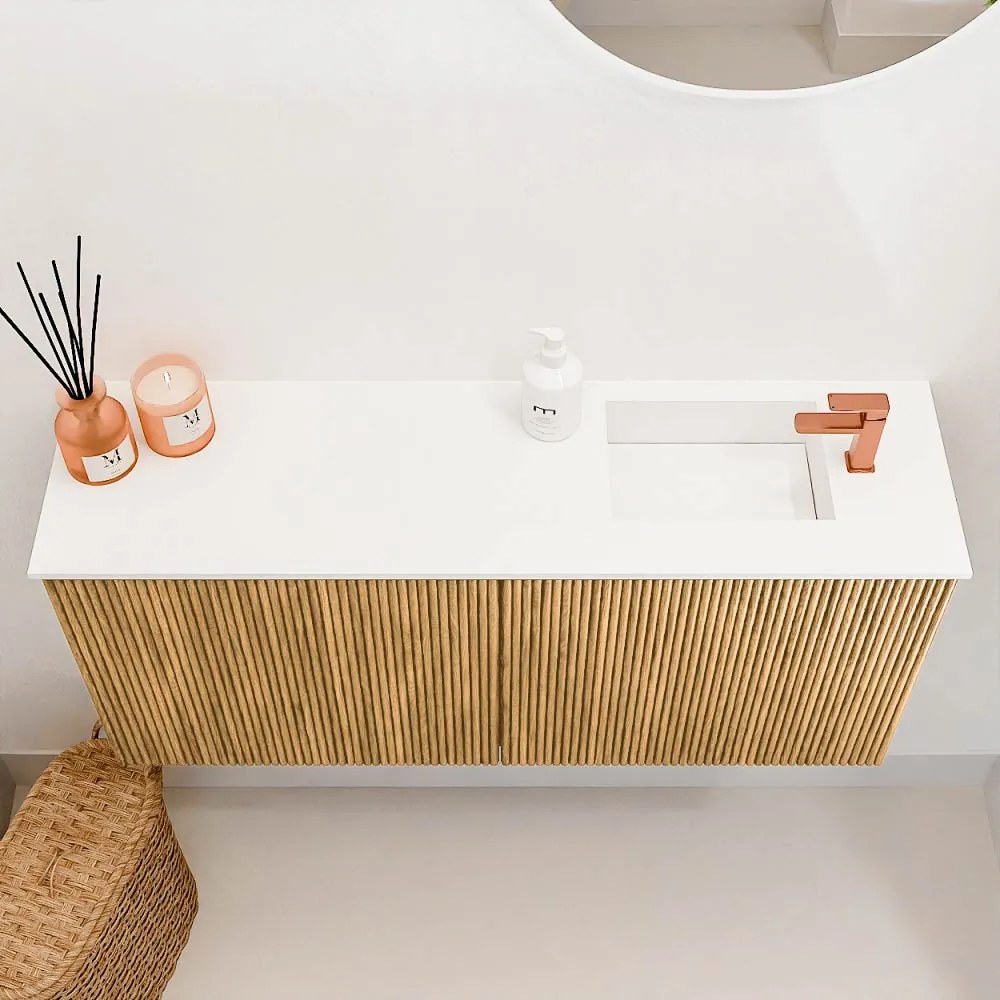 Mondiaz Joya 90cm toiletmeubel oak met wastafel faye rechts 1 kraangat talc