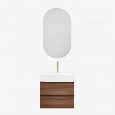Badkamermeubelset Van Hout En Essenhoutfineer Met Geïntegreerde Wastafel Ona Donker Hout & Ovaal Met Opbergruimte Zwart 50x90 Cm Oricsa & - Sklum