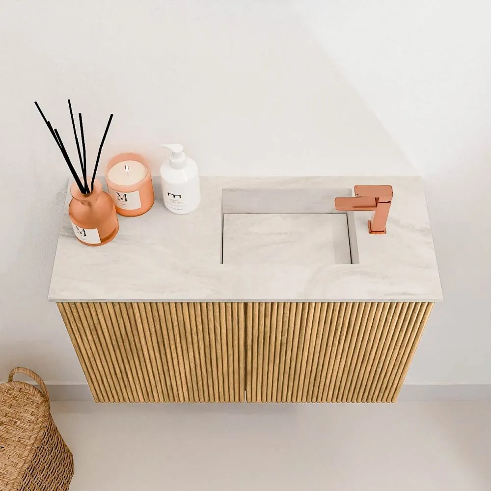 Mondiaz Joya DLux 60cm toiletmeubel oak met wastafel faye rechts 1 kraangat ostra
