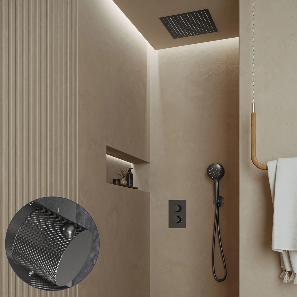 Saniclear Cube Curved inbouw regendouche met inbouw douchekop 30x30cm en 2 standen handdouche verouderd ijzer - gunmetal