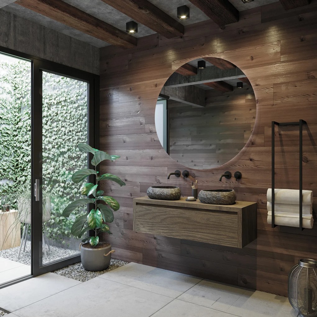Gliss Design Ares badmeubel 120cm castle brown met rivierstenen waskommen