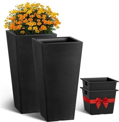 VEVOR Bloempot, Set van 2, Grote Bloempot 570 mm, Modern Design, Geïntegreerd Efficiënt Drainagesysteem, Plantenbak, Bloempot, Pot voor Veranda, Terras, Buiten, Binnen, Zwart