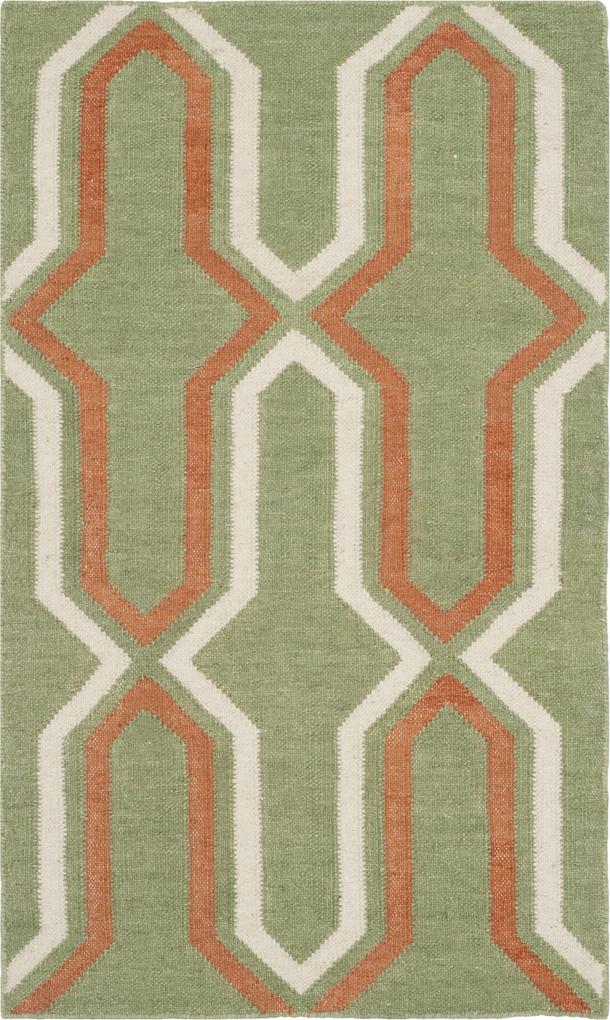 Safavieh | Handgeweven vloerkleed Aklim Dhurrie 90 x 150 cm groen, roestkleurig vloerkleden wol, katoen vloerkleden & woontextiel vloerkleden