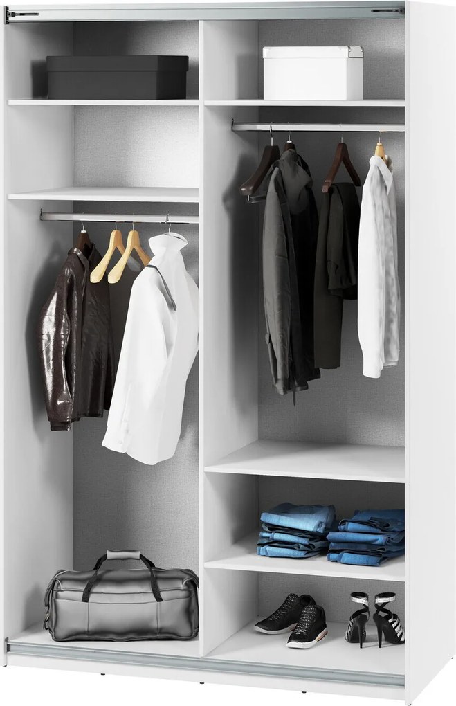 Kledingkast Fresno 134, Wit, 235x150x71cm, 169.5 kg, Kledingkast deuren: Schuivend