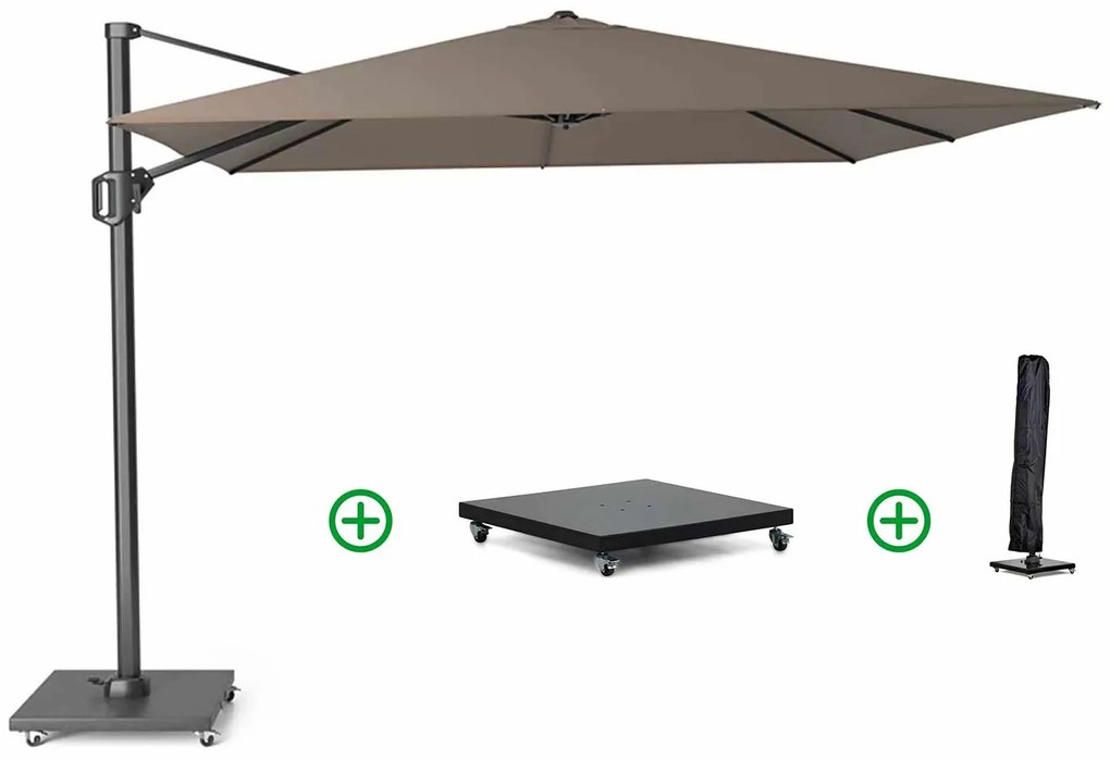 Zweefparasol  3x3m T2 premium (incl. voet en hoes) Taupe-naturel-bruin Platinum Challenger