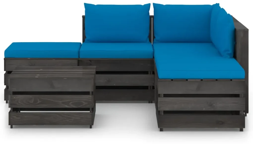 vidaXL 6-delige Loungeset met kussens grijs geïmpregneerd hout