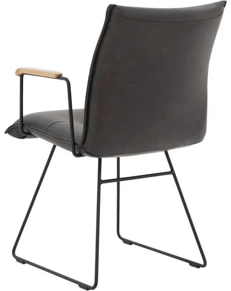 Goossens Excellent Eetkamerstoel Nica grijs leer met armleuning en Sledevoet,, modern design