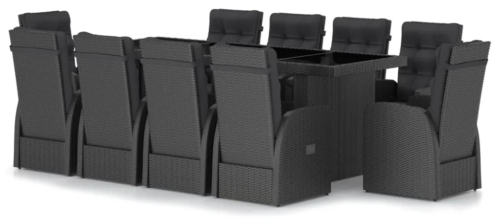 vidaXL 11-delige Tuinset met kussens poly rattan zwart