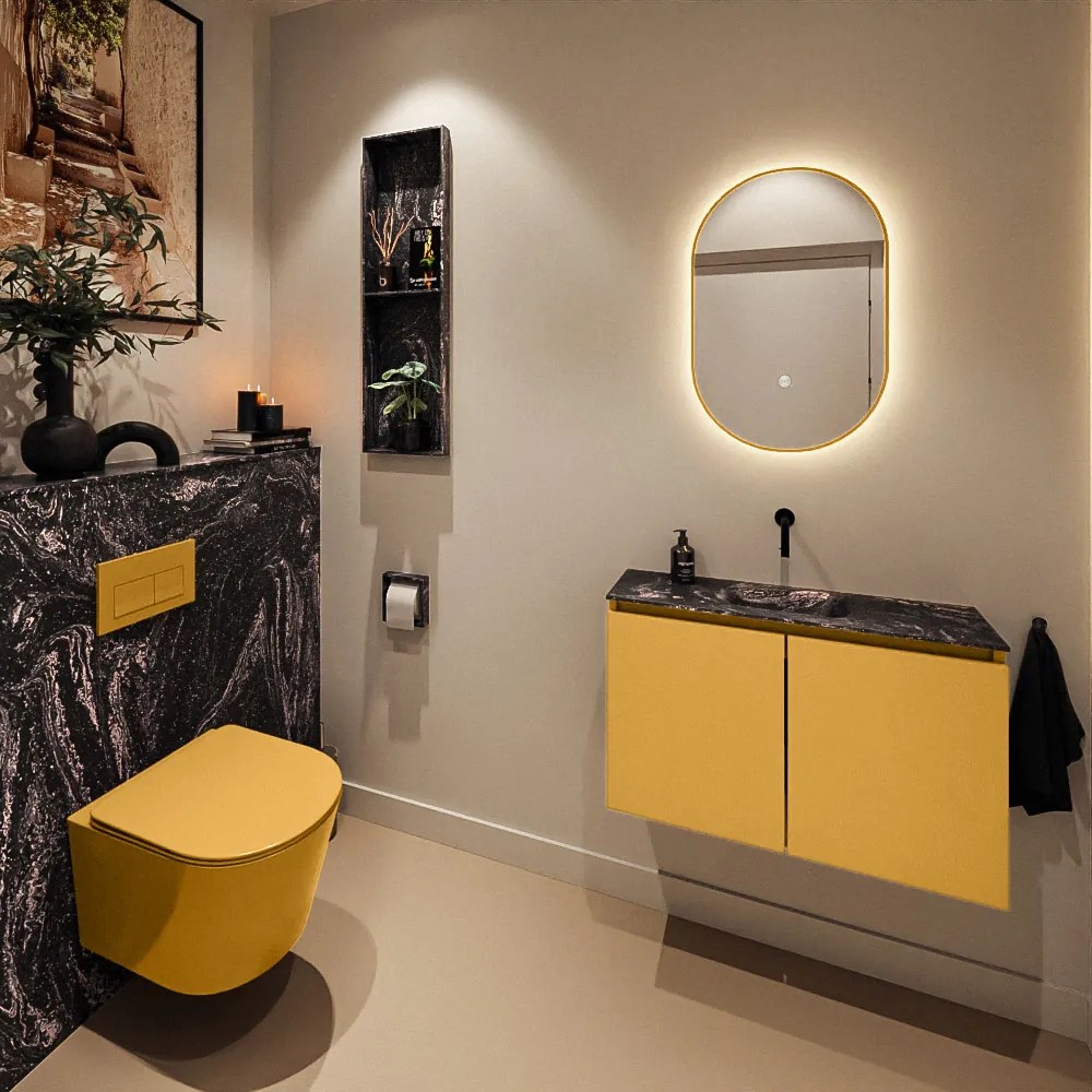 Mondiaz Ture DLux toiletmeubel 80cm ocher met wastafel lava midden zonder kraangat