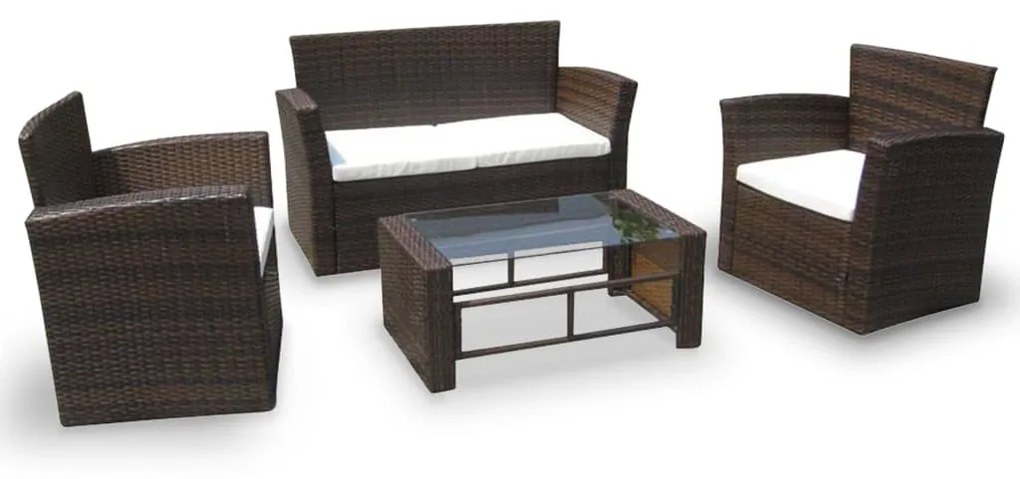 vidaXL 4-delige Loungeset met kussens poly rattan bruin