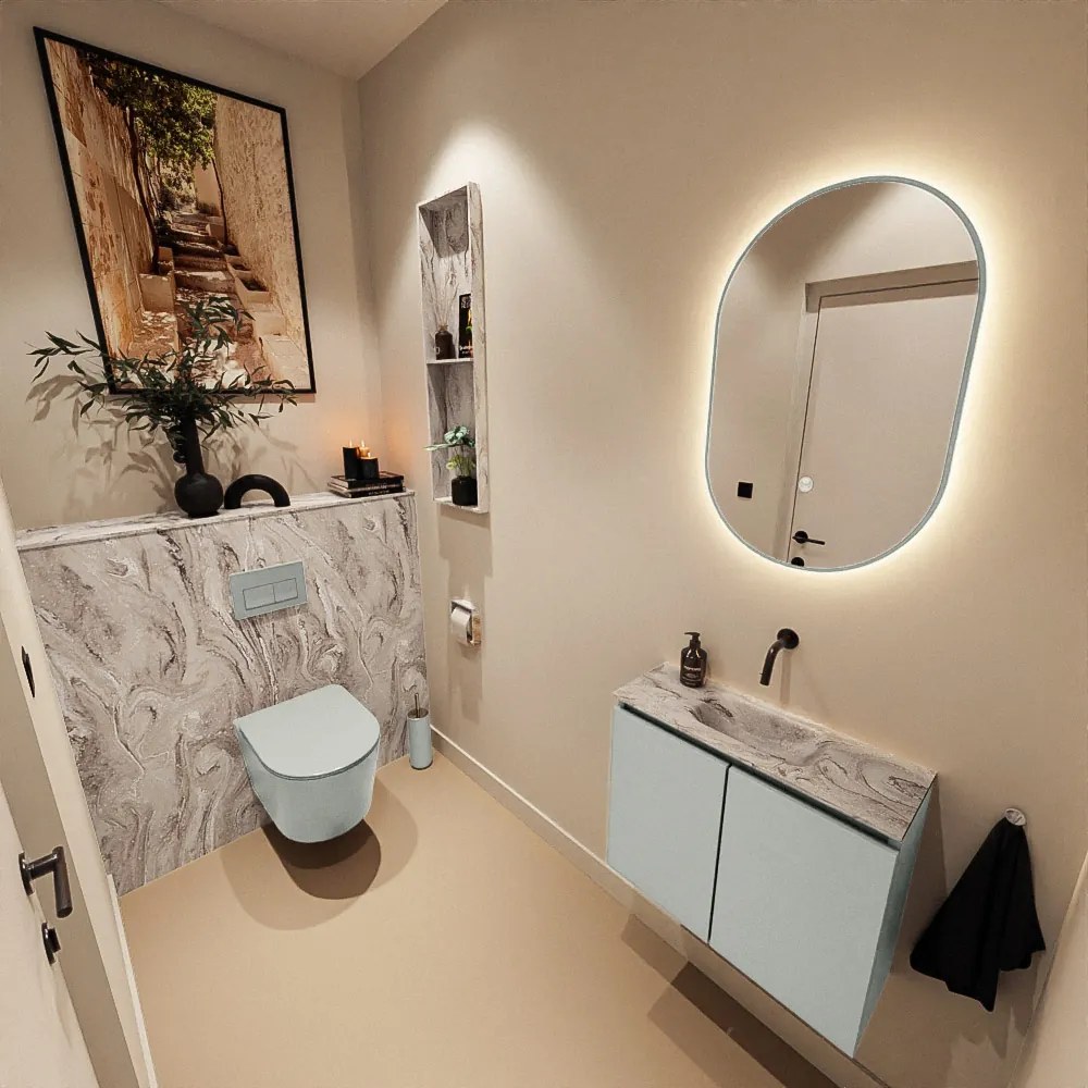 Mondiaz Ture DLux toiletmeubel 60cm greey met wastafel glace midden zonder kraangat