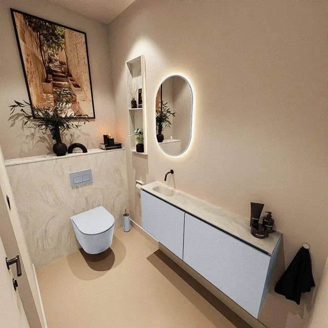 MONDIAZ TURE-DLUX 120cm toiletmeubel Clay. EDEN wastafel Ostra positie links. Zonder kraangat. TUREDX120CLAL0OST