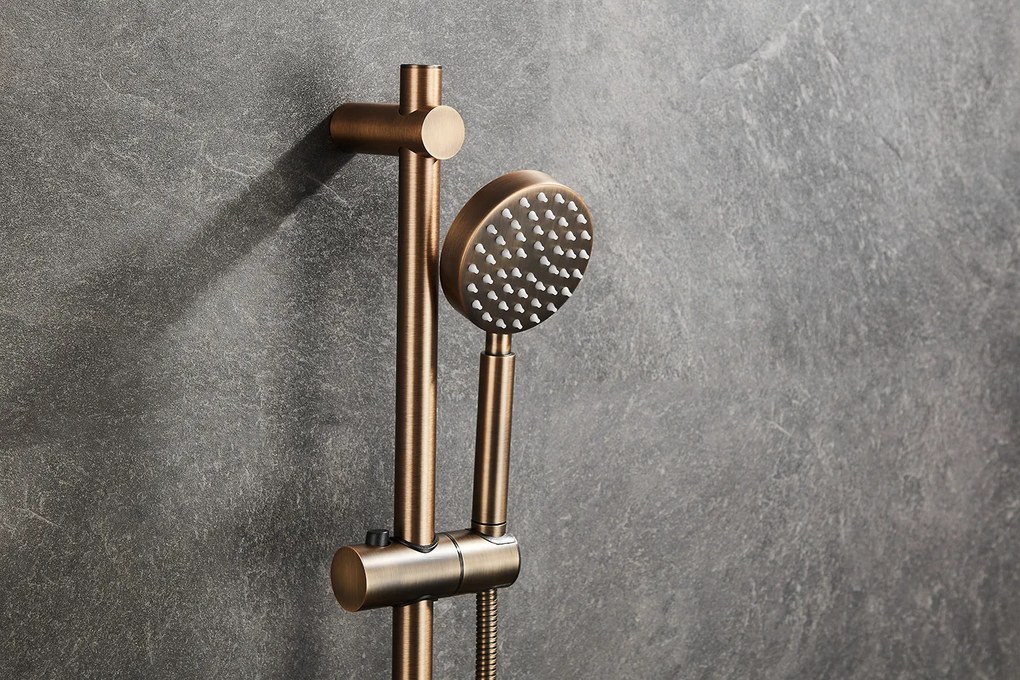 Saniclear Antique doucheset met thermostatische kraan, handdouche en glijstang verouderd messing