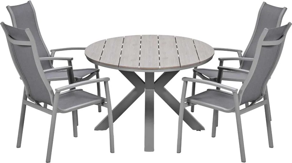 Garden Impressions Hilly tuinset 5-delig taupe - Tulli tuintafel 180x115 cm - light teak vironwood