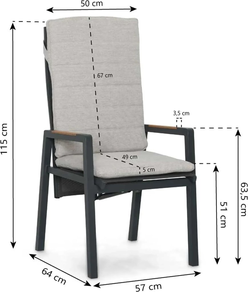 Tuinset 6 personen 230 cm Aluminium Grijs Lifestyle Garden Furniture Vivaro/Monza
