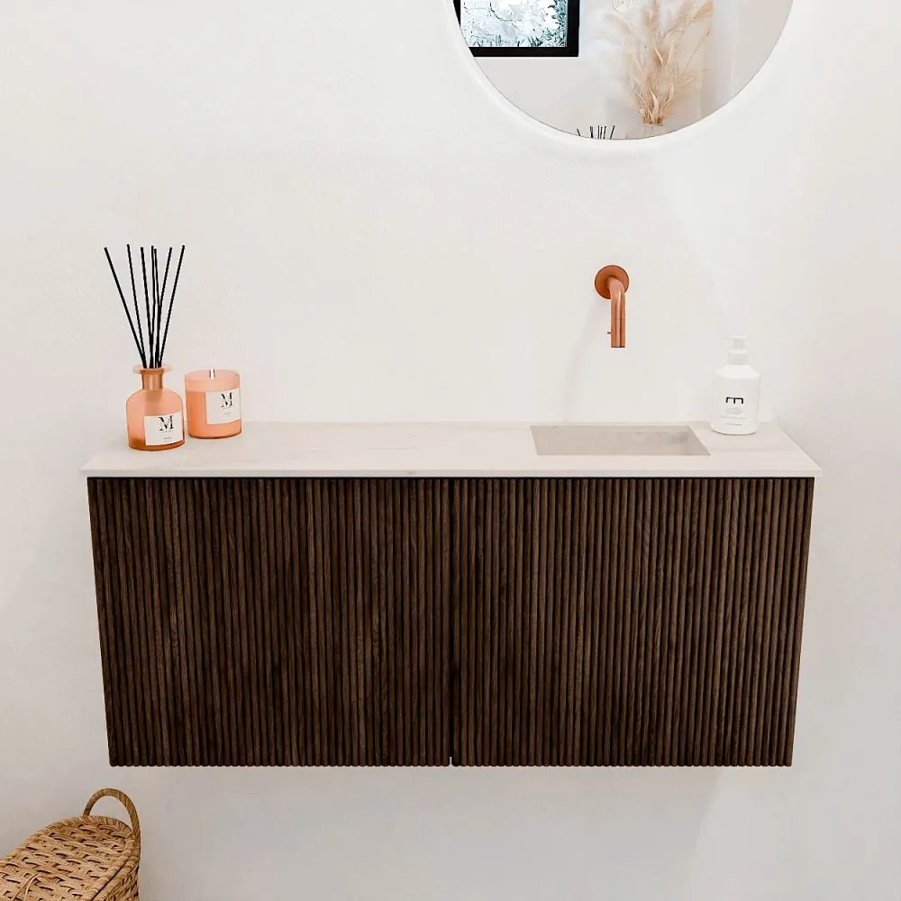 Mondiaz Joya DLux 90cm toiletmeubel walnut met wastafel faye rechts zonder kraangat meli