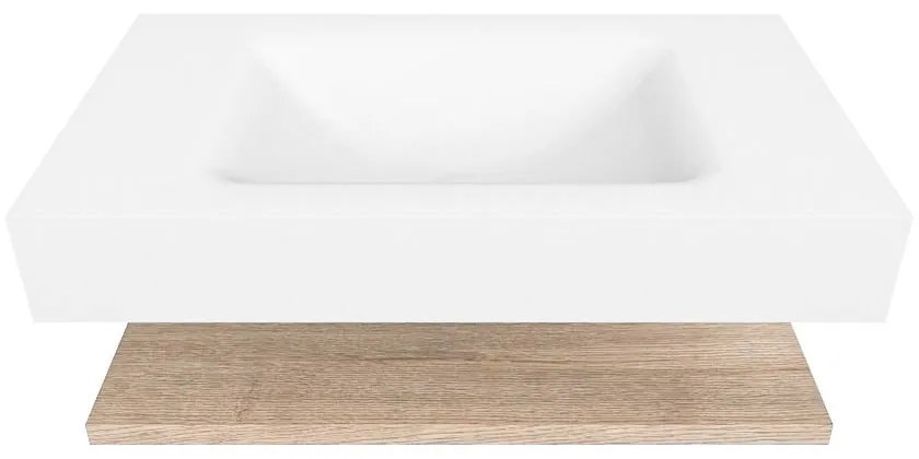 Zaro Alan badmeubel 80cm met planchet washed oak en vrijhangende wastafel cloud midden zonder kraangat talc