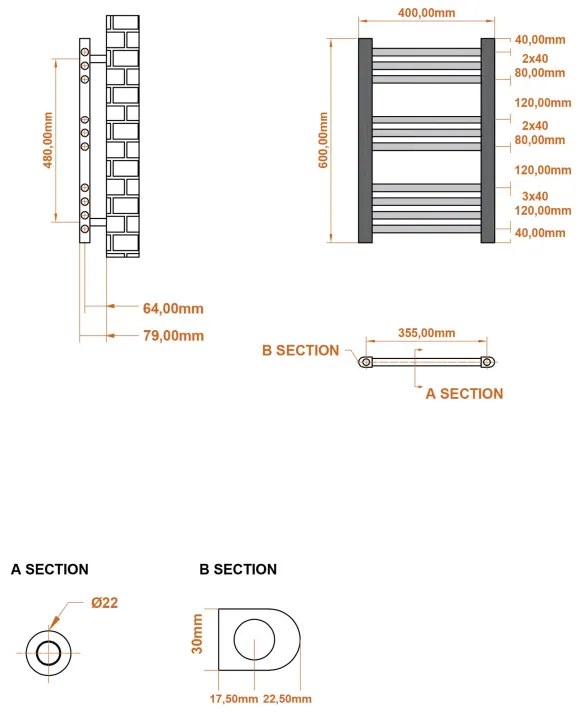 Eastbrook Wingrave handdoekradiator 40x60cm antraciet 257W