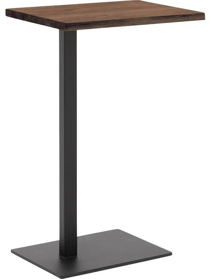 Goossens Nachtkastje Tangel, Voet vierkant metaal ral 9005 zwart, blad massief eik