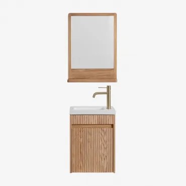 Badkamermeubelset In Hout Met Geïntegreerde Wastafel Narek Ash Brown & Rechthoekig Hout 50x70 Cm Mazure & Goud ↑20 Cm Met - Sklum