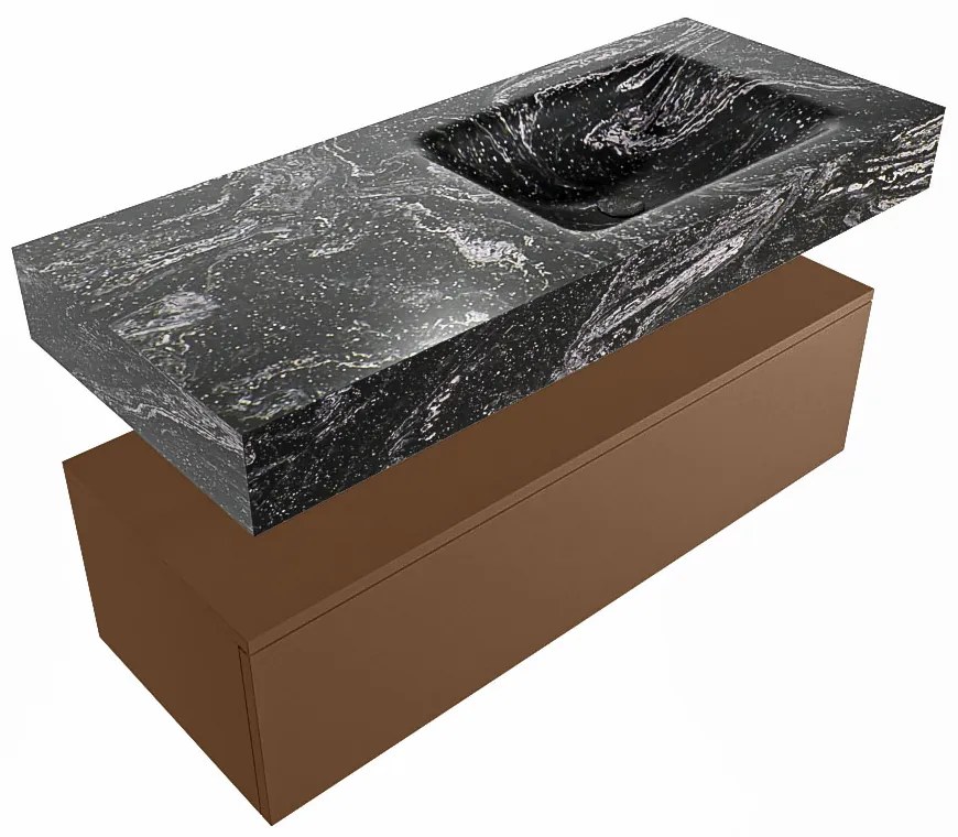Mondiaz Alan DLux badmeubel 110cm rust 1 lade met wastafel lava rechts 1 kraangat