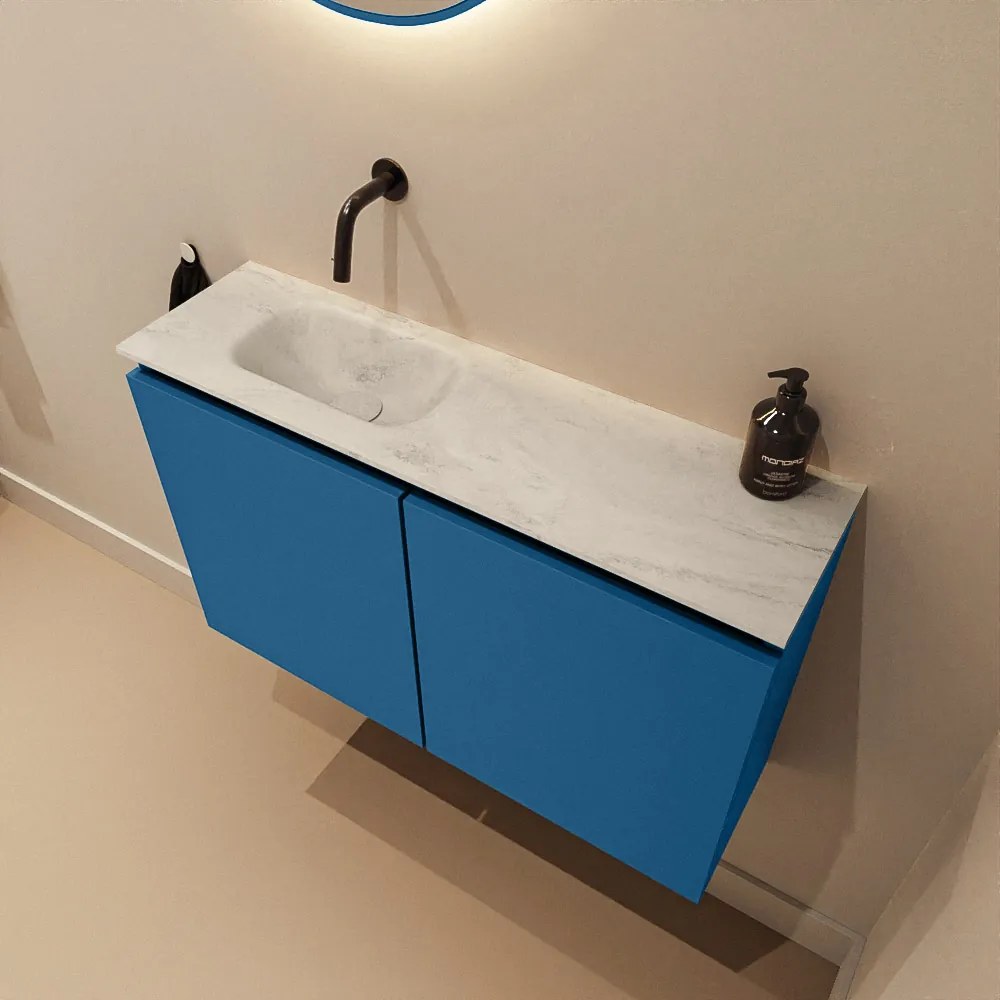 Mondiaz Ture DLux toiletmeubel 80cm jeans met wastafel opalo links zonder kraangat