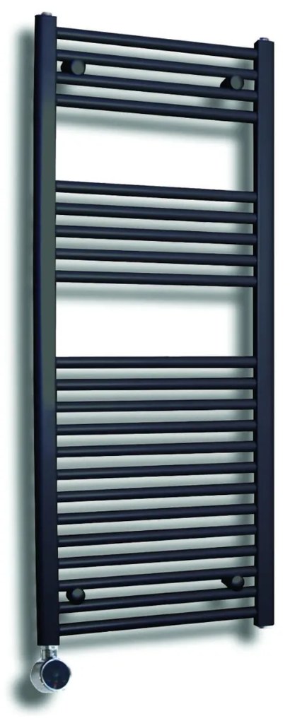 Sanicare elektrische design radiator 45x112cm zwart mat met thermostaat links chroom