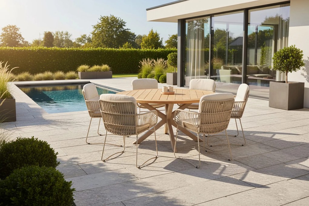 4 Seasons Outdoor Murcia tuinset latte met Prado tafel teak blad Ø 160 cm * Sale * Tuinset   beige weerbestendig