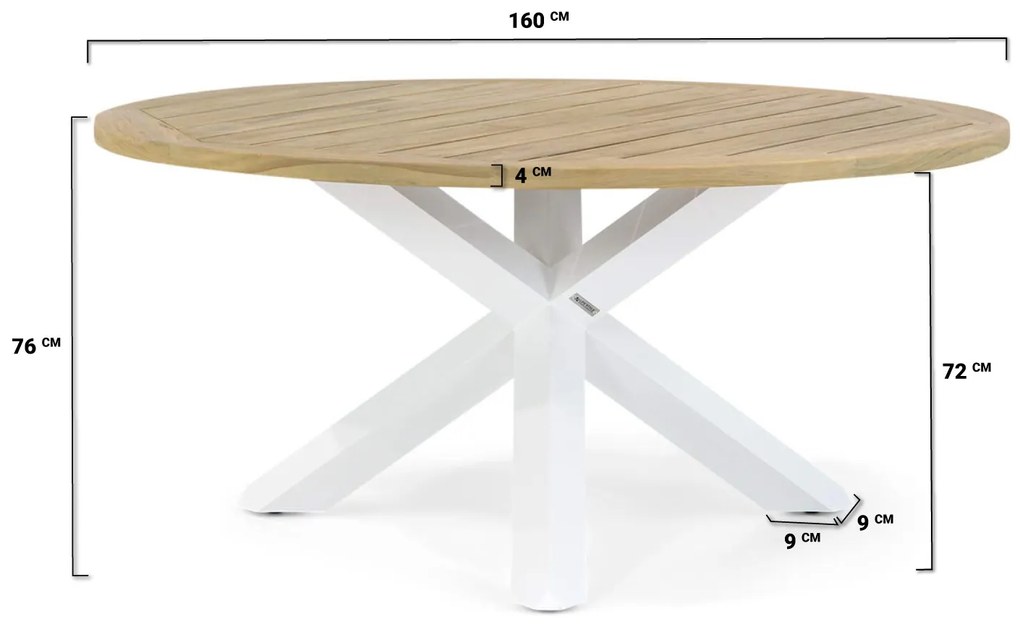 Dining Tuintafel rond 160 cm Teak Wit Wellington