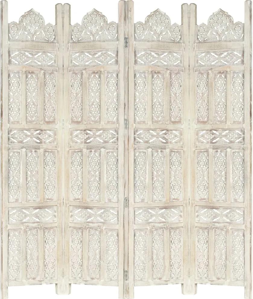 Kamerscherm met 4 panelen handgesneden 160x165 cm mangohout wit